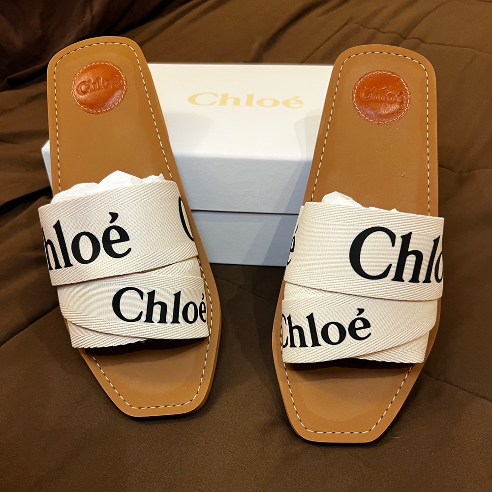 Chloe Woody Slides White size 12 (42) New in box